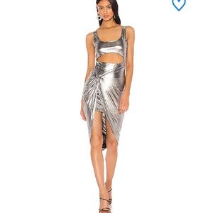 superdown Metallic Silver Cutout Midi Dress